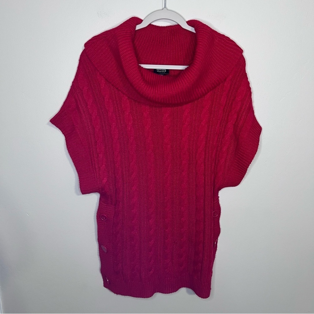 Nicole Miller Red Cable Knit Cowl Neck Short Sleeve Sweater size medium